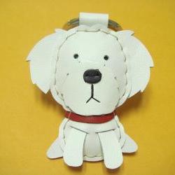 Leather Keychain - Moli the Maltese Leather Charm ( White )