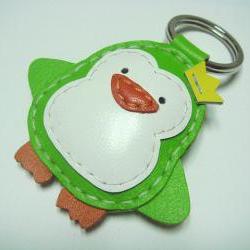Perry the Penguin Leather Keychain ( Lime Green )