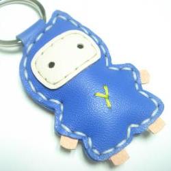 Lovely Taka the Ninja Leather Keychain ( Bright Blue )