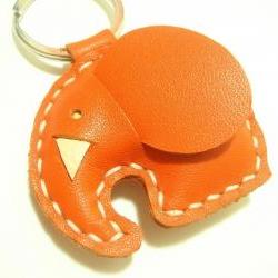 Leather Keychain - Laura the Orange Elephant leather charm
