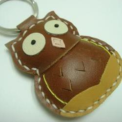 Lovely Fiona the Owl Leather Keychain ( Brown )