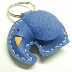 Laura the Elephant Leather Keychain ( Blue )