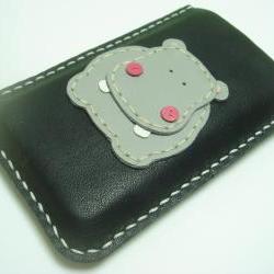 Hugo the Hippo iPhone leather case ( Black and Grey )