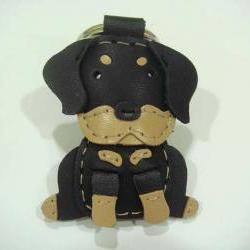 Martin the Rottweiler leather keychain ( Black )