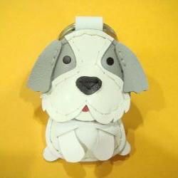 LuLu the Shih Tzu leather keychain ( Grey / White )