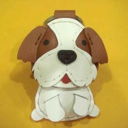 Mike the Shih Tzu leather keychain ( Brown / White )