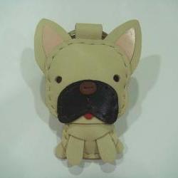 Mask the French Bull Dog Leather Charm ( Light Brown )