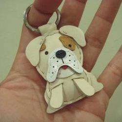 Sam the English Bulldog Leather Charm ( Cream )