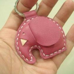 Laura the Elephant Leather Keychain ( Dark Pink )