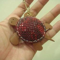 Winny the Turtle Leather Charm ( Red Lizard Printed )