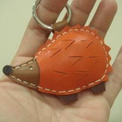 Heather the Hedgehog Leather Keychain ( Orange )
