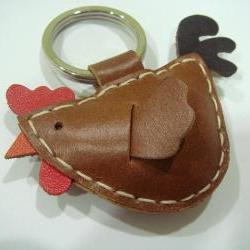 Rebacca the Rooster Leather Charm ( Brown )