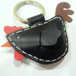 Rebacca the Rooster Leather Charm ( Black )