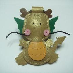 Puff the Magic Dragon leather charm ( Gold )