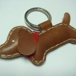 Copper the dachshund Leather Keychain ( Dark Brown )