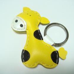 Gil the Giraffe Leather Keychain ( Yellow )