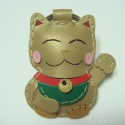 Makiyo the Maneki Neko leather keychain ( Gold )