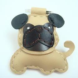 Bobby the Pug Leather Keychain ( Light Brown )