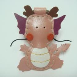 Puff the Magic Dragon leather keychain ( Metallic Pink )