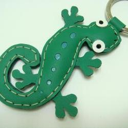 Joshua the Gecko leather keychain ( Green )