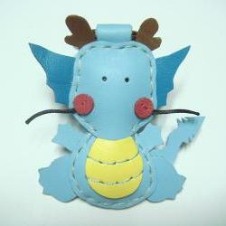 Puff the Magic Dragon leather keychain ( Light Blue )